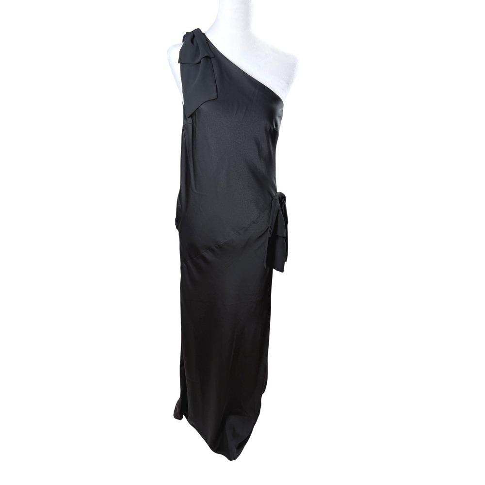 WAYF Maxi Dress Womens S Black One Shoulder Bow Detail Sam Walker Gown NWT